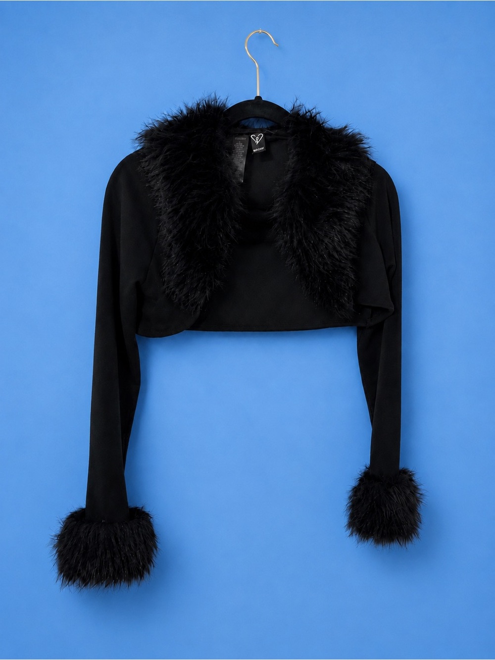 Windsor Black Faux Fur Trim Cropped Bolero Shurg.